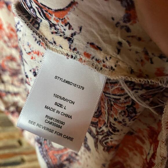 Black Swan Multicolored Print 3/4 Sleeve Mini Tassel Tie Dress Womens Size Large - Picture 5 of 6